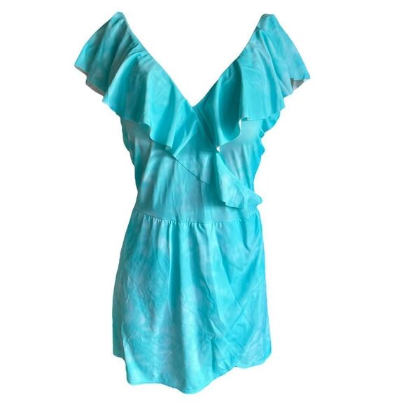 Denim & Co. Beach Surplice Flounce Sleeve Swim Dress - Picture 2 of 5